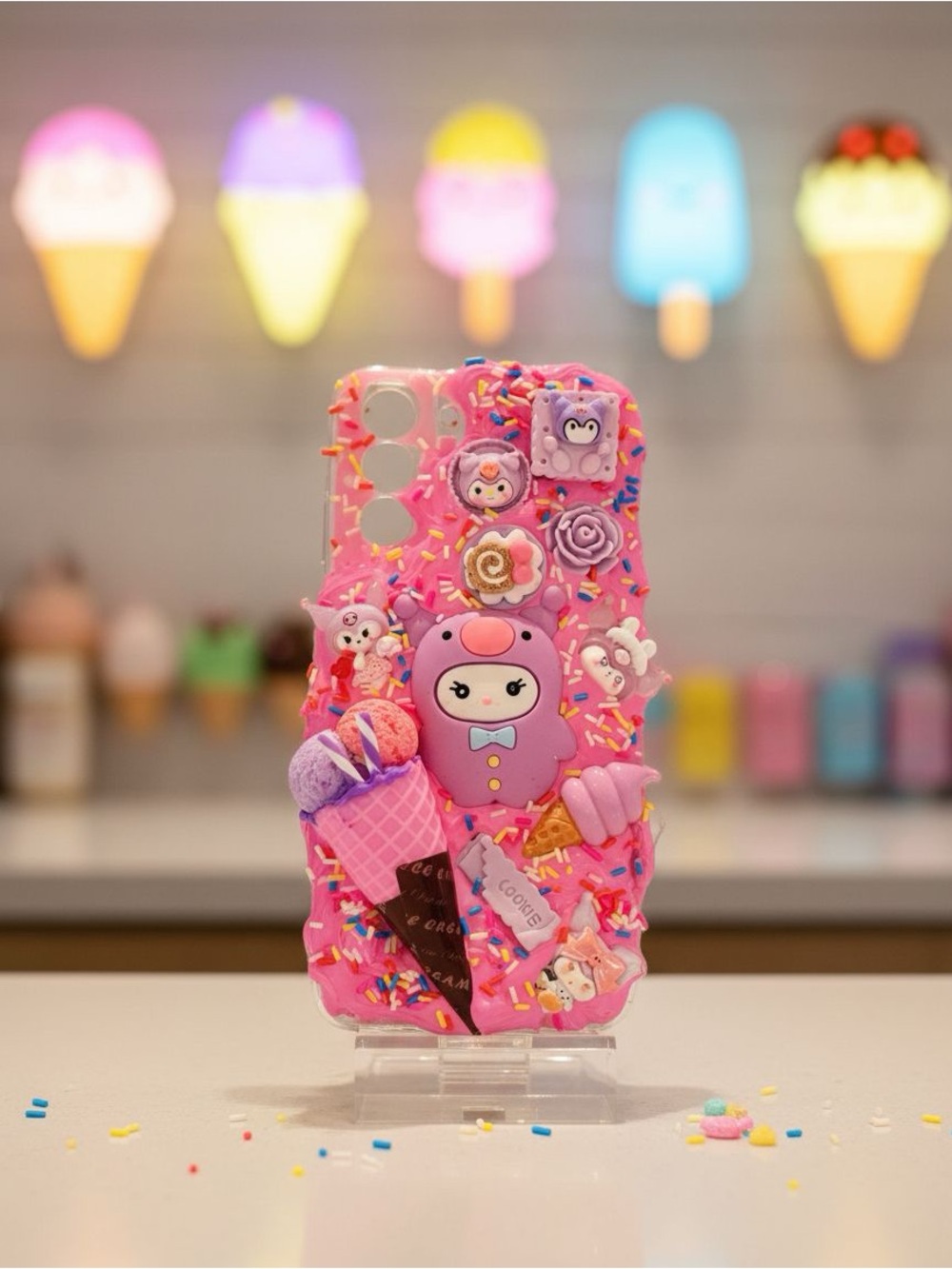 Handmade Cute Pink Decorative Kuromi Dessert Phone Case for any phone model